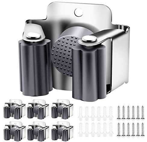 Verdenu Gerätehalter Set, Grau Besenhalterung Wand Gartengerätehalter Besenhalter inkl. Montagematerial für Küche, Zuhause, Badezimmer, Garage, Garten (6 Stück)