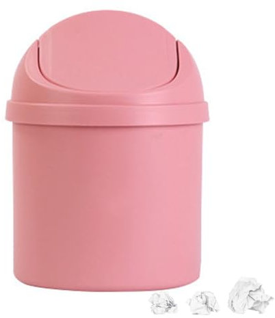 Cyrank Mini poubelle de bureau avec couvercle pivotant, mini poubelle en plastique réutilisable pour la maison, la cuisine, la table de toilette, la chambre, la salle de bain, le bureau(Rose)