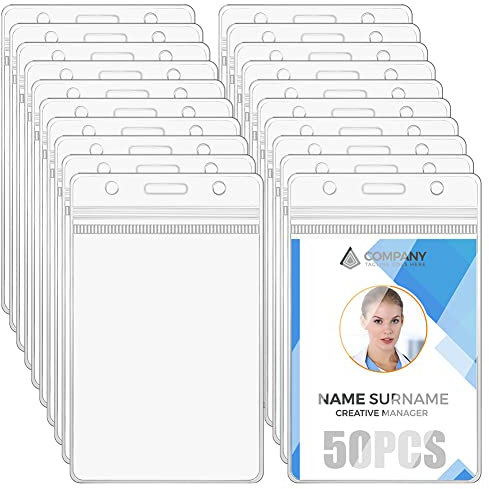 Vicloon Porte Badge, 50pcs Porte-Cartes en Transparent Vertical en PVC Avec Badge Nominatif Étanche et Refermable Pour Carte d'Étudiants,Carte De Visite,Carte Bus (Verticale)