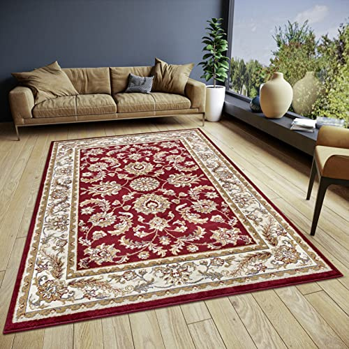 Hanse Home Reni Teppich Orientalisch – Orient Läufer klassisch dicht gewebt mit Ornamenten und Blumenmotiven Weicher Kurzflor für Schlafzimmer, Esszimmer, Wohnzimmer, Flur – Rot Creme, 160x235cm