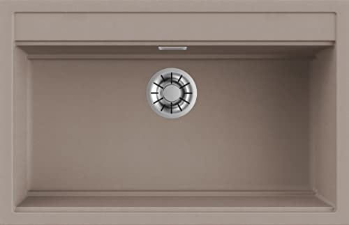 EVHOC Lavello Sopratop DESIDERATA S, 1 Vasca, Lavandino in Kuarzite Vasca Unica per Cucina, Fascia Miscelatore Preforata, Made in Italy, Tortora, 79x51 cm