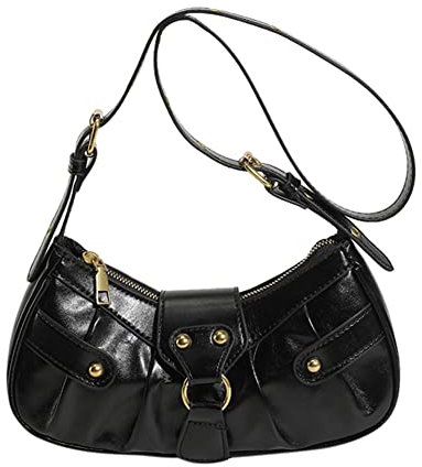 DKIIL NOIYB Borsa a tracolla da donna Stile Punk Rivetto Satchel Borse in pelle PU Borsa a Mezzaluna Y2k Borsa Mezza Luna Ascelle Borsa a tracolla Moto, A01-nero