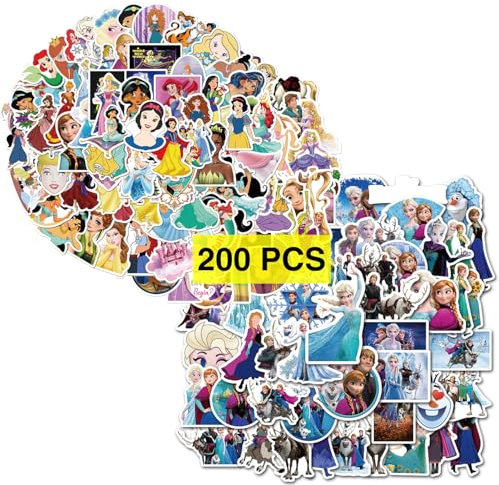 GTOTd Princess Stickers Prinzessin Aufkleber (200 Stück) Geschenke Merch Aufkleber für Laptop Wasserflasche Telefon Zubehör Auto Stoßstange Fenster Helm Dekor Teens