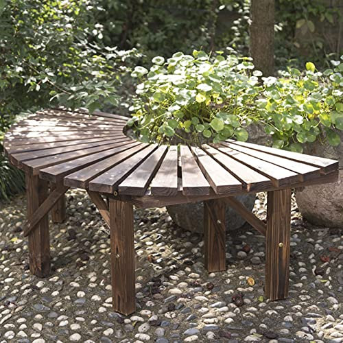 Gartenbank für den Außenbereich, Hartholz, gebogen, rückenfrei, 120 cm – Gartenbank, halbrund, Baumbank, Terrasse, dekorative Möbel, Stuhl, Park, Loveseat