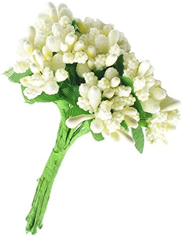 Ein Strauß mit 12 Stück künstlichen Blumen-Staubblättern für Hochzeit, 8,5 cm, Weiß