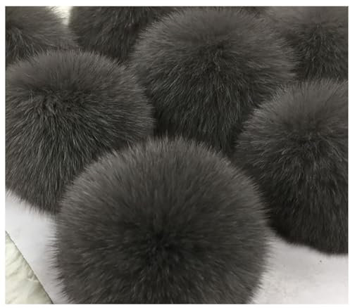 Egurs 2 Stücke Kunstfell Bommel Pompon Fellbommel Fuchspelz Flauschige Pompons Ball DIY Bunte Bommeln bälle für Mützen Tasche Schals Schlüsselanhänger Dekoration Zubehör,9cm Dunkelgrau 2 Stück