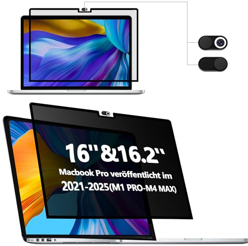 Dabernur Blickschutzfilter Nano Adsorption Abnehmbar für MacBook Pro 16 Zoll 2021-2023 (M1-M2, A2485/A2780), Anti Glare Blaulicht Blickschutzfolie Sichtschutzfolie Laptop Privacy Screen Protector
