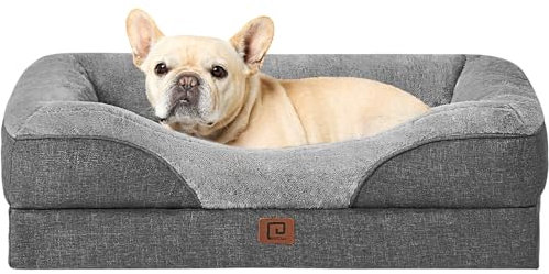 EHEYCIGA Memory Foam Dog Beds Medium Washable, Orthopedic Dog Beds Sofa with Sides and Waterproof Liner, Pet Couch with Washable Removable Cover and Non-Slip Bottom, 76x51x16cm, Dark Grey