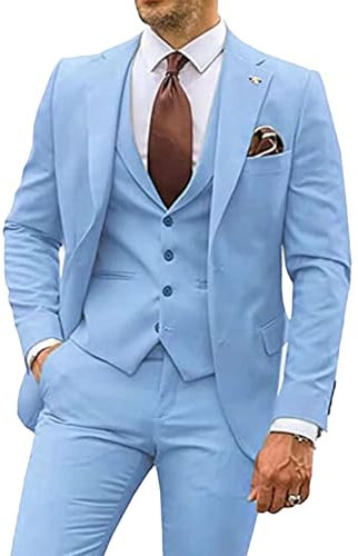 Generic Herren 3 Stück Casual Tuxedo Anzüge Kerbe Revers Slim Business Anzug Set Hochzeit Prom Party Blazer Jacke Weste Hose (Blau1,6XL)