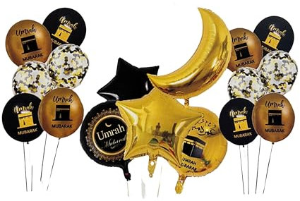 17 pcs umrah mubarak balloon set (Black & Gold)
