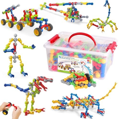 170 Pcs STEM Building Toys for Kids Age 3+, Building Blocks Educational Construction Engineering Building Kit, Christmas Birthday Gifts Boys Girls