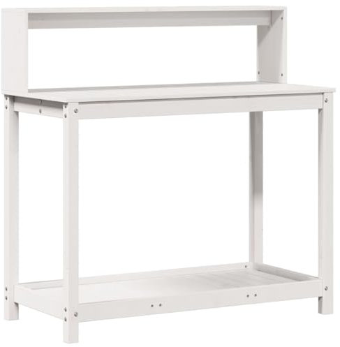vidaXL Pflanztisch, Gärtnertisch mit Ablagen, Blumentisch für Garten Balkon Terrasse, Gartentisch Arbeitstisch, Weiß 108x50x109,5cm Massivholz Kiefer