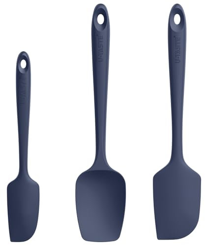 U-Taste Silicone Spatula Set of 3: 250 ℃ Heat-Resistant Rubber Bowl Scraper, Seamless Food Grade Flexible Kitchen Utensils for Cooking Baking Mixing & for Nonstick Cookware (Midnight Blue)