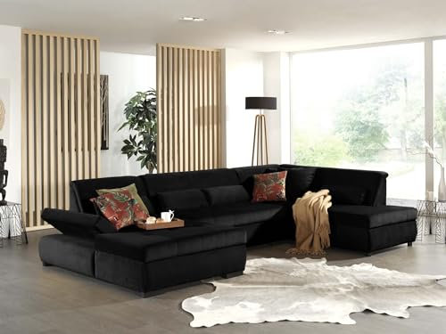 Lisa Design Vermont - Wohnlandschaft mit Ecke rechts - 7 Sitzplätze - XXL - aus Samt Schwarz