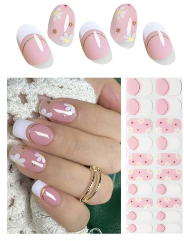 Wahrshei Nagelfolien | 20 pcs French Blumen Nagelfolie Selbstklebend | UV Gel Nagelfolie | Gel Nail Stickers, Gellack Wraps für Nagel