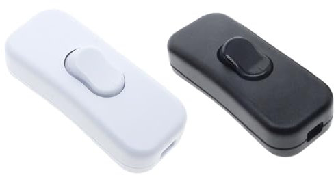 Powice 2 Stück Zwischenschalter,Schnurschalter,Schalter 230v,Kabelschalter,Geeignet für 2- und 3-adrige Netzkabel und Kleingeräte oder Leuchten Kippschalter,(Weiß+Schwarz)