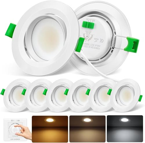 COTLEDL LED Einbaustrahler 230V 5W LED Spots Dimmbar Deckenspots 68mm Warmweiß Neutralweiß Kaltweiß IP44 Schwenkbarer Einbauleuchten Deckenleuchte für Badezimmer Wohnzimmer 6er Set