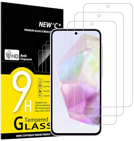 NEW'C Lot de 3, Verre Trempé pour Samsung Galaxy A56 5G / A36 5G Film en Protection écran efficace contre les Rayures - sans Bulles - Ultra Résistant (0,33mm HD Ultra Transparent) Dureté 9H Glass