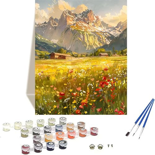 Peinture par Numero Adulte Prairie, Peinture Numero Enfant Paysage DIY Loisir Creatif Adulte Peinture par Numero Avec Pinceau Pigment Acrylique par Tableau Decoration Murale - 20x30cm Sans Cadre 5-1