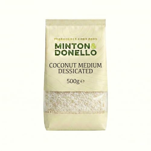 Minton & Donello Medium Desiccated Coconut 500g Pack - Dried Coconut Flakes & Shreds for Baking, Cakes, Traybakes, Cupcakes, Smoothies & Granola. Free from Additives, Preservatives Or Flavourings
