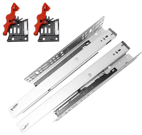 Schwerlastauszug Bodenmontage, 1 Paar Unterflurführung Vollauszug 350mm | Auszugsschienen Mit Abnehmbarer Griffclip, Schubladenschienen Selbsteinzug mit Dämpfung