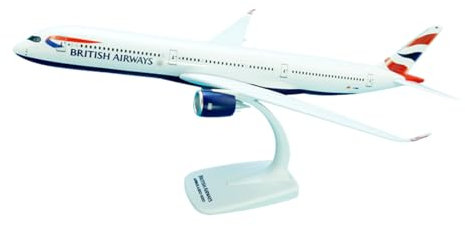 AeroClix British Airways Airbus A350-1000 - Modellino aereo in scala 1/200, lunghezza 36,8 cm, modello grande in plastica con display dettagliato con supporto