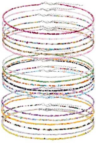 JewelryWe Boho Choker Halskette mit Perlen Bunt Regenbogen Perlenkette Verstellbare Choker Kette Sommer Strand Halsschmuck Bohemian Hawaii Stil Schmuck Y2K Geschenk für Frau Teenager Mädchen