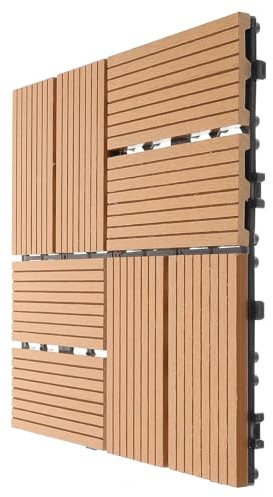 NJIEzhao Terrassenfliesen aus Holz 1 Quadratmeter 11 Stück Gelb Holz Kunststoff Boden Balkon Terrassendielen Fliesen ineinander greifen Garten Terrasse