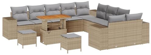 vidaXL Garten-Sofa-Set mit Kissen mit Kissen 13 pcs Beige und Hellgrau, Garten- und Terrassenlounge, modernes Outdoor-Sofa, verstellbare Füße, Stauraum für Frühling und Sommer