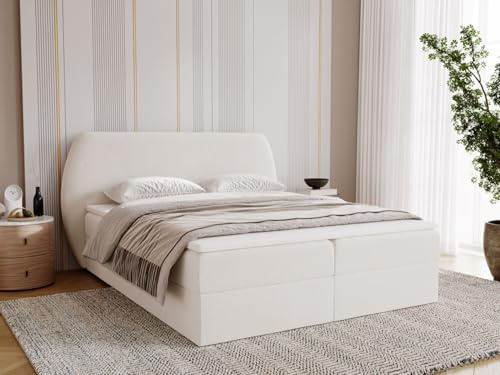 GRAINGOLD Bogota Bett 140x200, Boxspringbett mit Bettkasten, Polsterbett mit Bonell-Matratze, Samt Stoff, mit Topper, mit Kopfteil (Creme, 140x200)