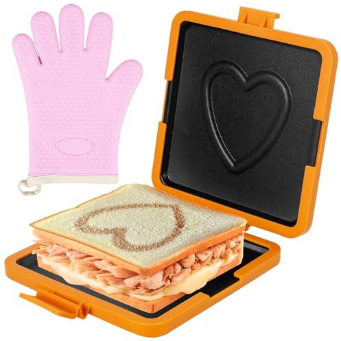 Sandwichmaker Innovative Mikrowellenerhitzung Keine Stromversorgung Erforderlich Antihaftbeschichtung Toaster Sandwichtoaster mit Handschuhe Kontaktgrill für Sandwiches(Blau)
