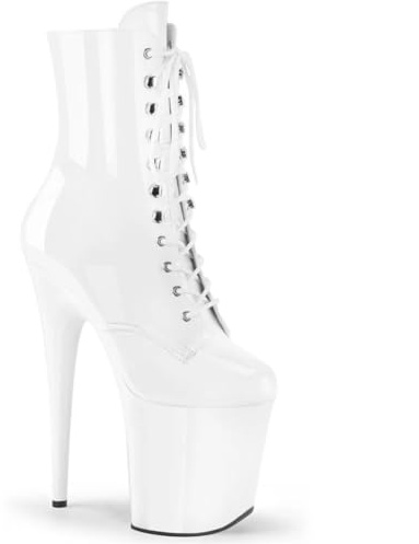 WDUDSUDUW Tacchi Alti Sexy da Donna, Stivali Bassi con Plateau A Spillo da 20 Cm, Scarpe da Pole Dance in Pelle Lucida,Bianca,46 EU