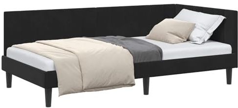 vidaXL Modern Corner Bed with Velvet Headboard for Minimalist and Chic Style