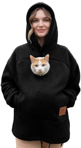 Hoodies Mit Katzentasche, Lustige Sweatshirts Mit Kängurutasche, Übergröße, Katzen Und Hunde Tragetasche, Pullover, Niedlicher Haustierhalter, Kapuzenpullover, Langärmeliges Kuschelpullover Rosa 4xl L