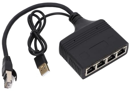 Hamwesh Répartiteur Ethernet, Répartiteur Gigabit 1 Entrée 4 Sorties alimenté par USB, Adaptateur RJ45 1000 Mbps avec Câble d'alimentation USB pour Modems ADSL, Téléviseurs, Décodeurs, Routeurs