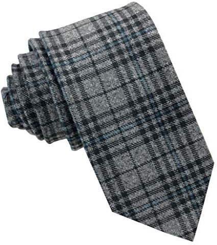 GASSANI Woll-Krawatte Kariert, Schmale Dünne Flanell Herren-Krawatte Wolle Baumwolle, Anthrazit-Graue Dunkel-Graue Schwarze Blaue Karos Streifen