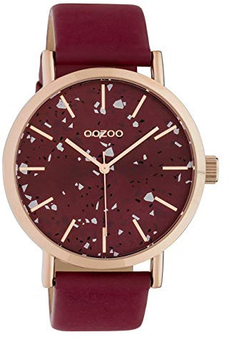 Oozoo Damenuhr Terrazzo Design mit Lederband 40 MM Weinrot C10412
