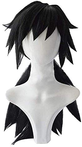 AICWDIVA Anime Cosplay Wig Long Black Ponytail Wig Heat Resistant Synthetic Hair Wigs for Anime-Fans (Tomioka Giyuu)