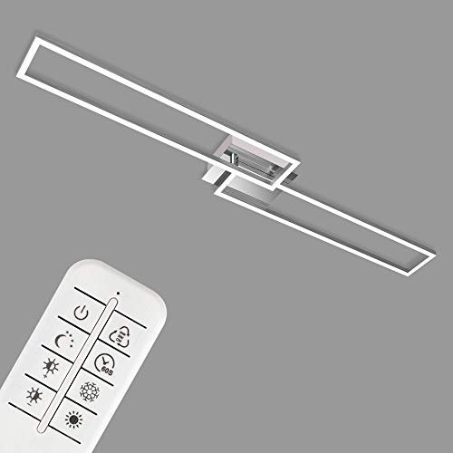 BRILONER - LED Deckenlampe mit Fernbedienung, dimmbar, einstellbar von warmweiß bis neutralweiß, LED Lampe, Deckenleuchte, Wohnzimmerlampe, Schlafzimmerlampe, Küchenlampe, 110s24,8s7,8 cm, Chrom-Alu