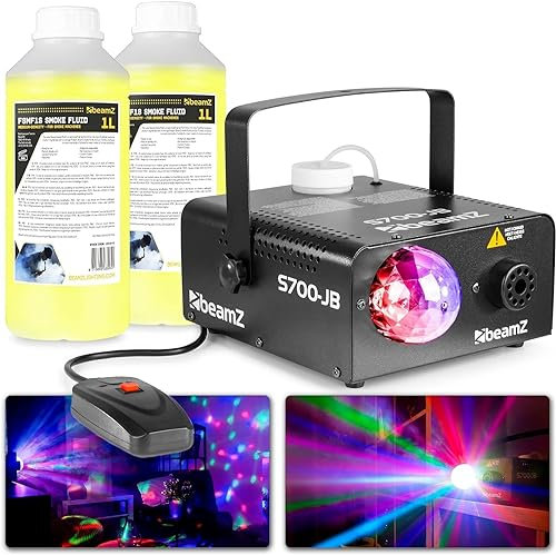 BeamZ S700JB Party Nebelmaschine mit Flüssigkeit, LED Discokugel 700 Watt Rauchmaschine, inkl. 2 Liter Nebelfluid, Kabelfernbedienung, Partynebel für DJs, Hauspartys, Hochzeiten, Veranstaltungen