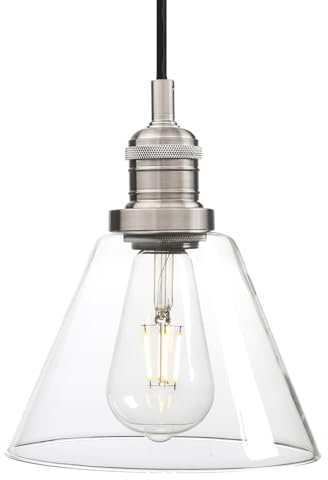 Phansthy Pendelleuchte Vintage Industrie Hängeleuchte Hängelampe Lampe Kronleuchter aus Trichter Klar Glas E27 Lampenfassung Deckenleuchte für Küche Keller Wohnzimmer(Gebürsteter Edelstahl Farbe)