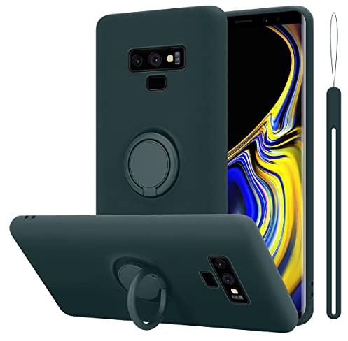 Cadorabo Hülle kompatibel mit Samsung Galaxy Note 9 Schutzhülle TPU Silikon Case Liquid Design mit Ring Slim Kratzfest Liquidsilikon Microfaser Case Hülle für Galaxy Note 9 in Grün