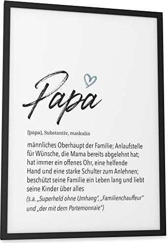 Papierschmiede® Herz Definition: Papa, A3 fertig gerahmt (Rahmen: Material und Farbe wählbar), Wandbild für Wohnzimmer, Schlafzimmer Wanddeko, Poster Geschenk Geburtstag Vatertag