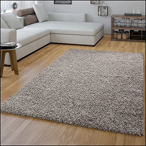 TT Home Wohnzimmer Teppich Hochflor Langflor Shaggy Soft Unifarben Modern Einfarbiges Design, Farbe: Grau, Größe:120x170 cm