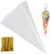 100 pièces Sachets Transparents Bonbons Sacs Cellophane Cône Bonbons Friandises Pochette avec Ruban d'or pour Bonbons Cadeau De Fête De Mariage Anniversaire Festivals, 25x13cm