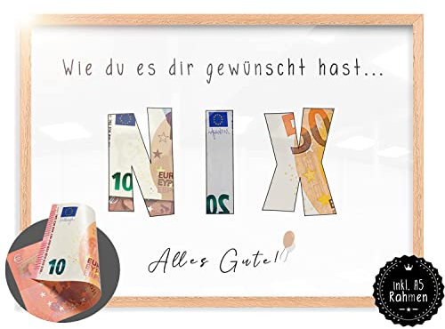 myDreamwork Inkl. Holzrahmen | Geld Geschenk | Nichts Geschenk – Wunscherfüller | Exklusive Geldgeschenke, Geburtstagsgeschenke für Küche , Frauen, Männer Lustig – DIN A5