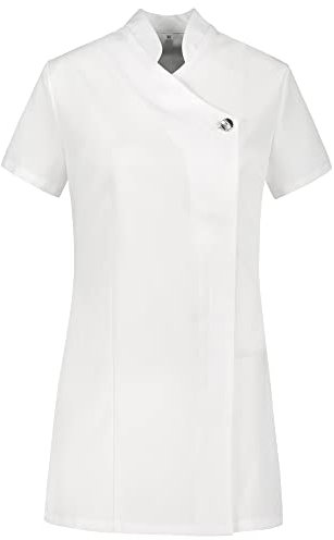 B-well Marcella Kasacks Damen Pflege Kasack Damen Spa Kosmetikerin Kleidung mit Knöpfen und Reißverschluss für Kosmetikerin, Friseurin, Masseurin, Physiotherapeutin, Spa (Weiss, L)