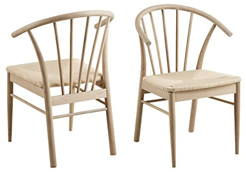 AC Design Furniture Kenna Esszimmerstuhl mit Rückenlehne, 2er-Set, Skandinavischer Stil, Geflochtenes Papier und Eiche in Weiß Pigmentiertem Öl-Finish, s Küchenset, Esszimmer oder Akzentstuhl