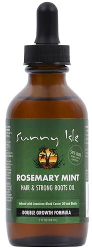 Sunny Isle Rosemary Mint Hair and Strong Roots Oil 3oz, Infused with Biotin & Jamaican Black Castor Oil to Strengthen Hair, Dry Scalp, Split Ends