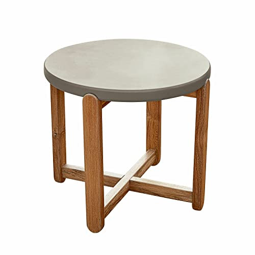 Loberon Beistelltisch Robinson, In- & Outdoortauglich, Puristisches Design, Reizvoller Materialmix, Beistellmöbel, Gartentisch, Zement, Teakholz, grau/braun